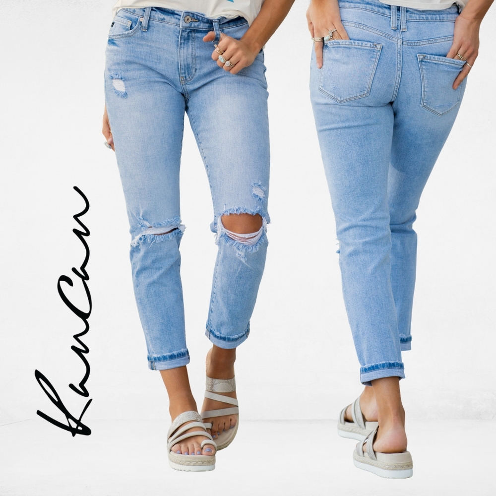 KanCan Suzy Mid Rise Boyfriend Ripped Blue Jeans Size 9/28